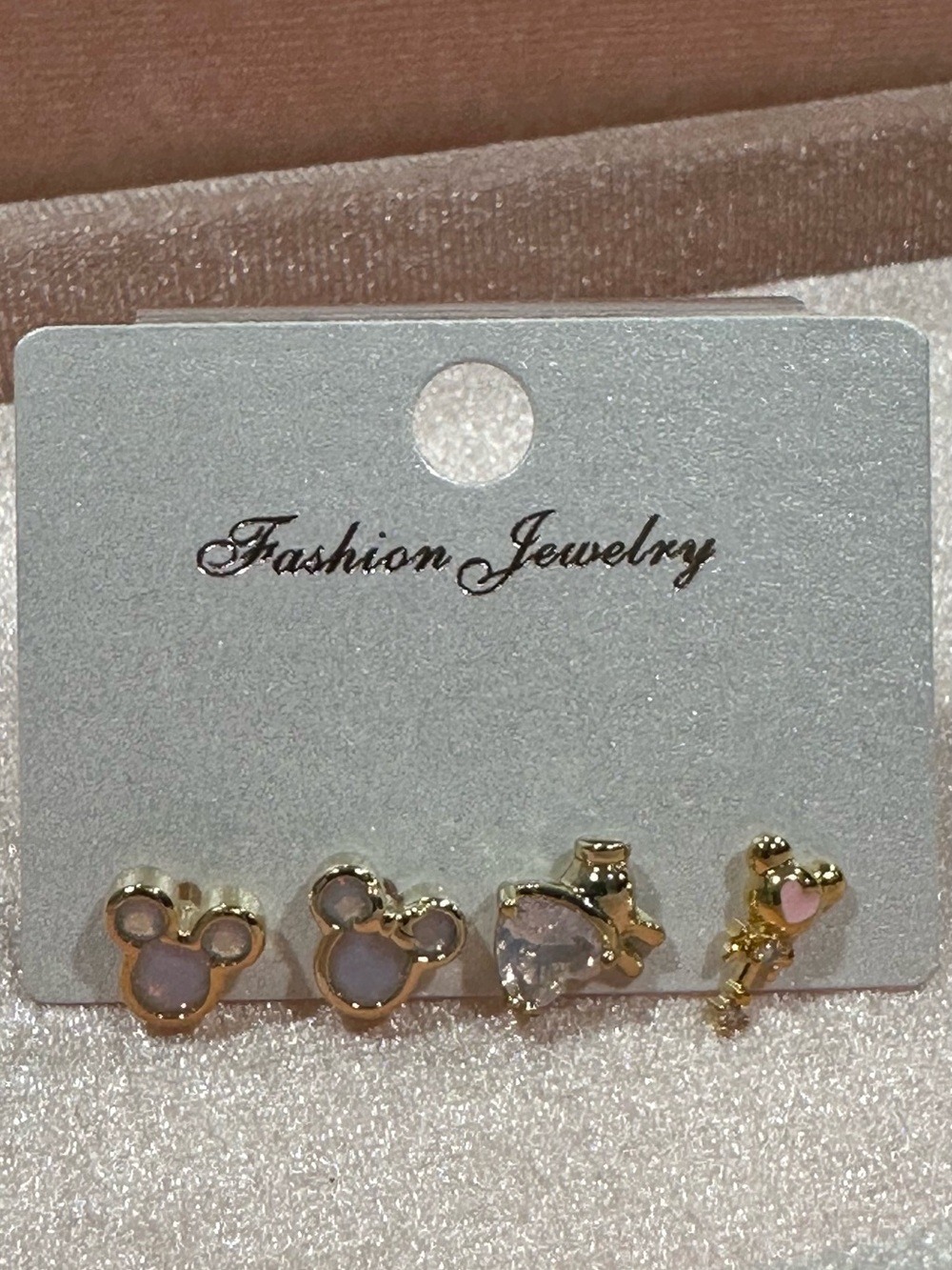 Fashion Jewelry Gold-Tone Stud Earring Set with Pink Accents